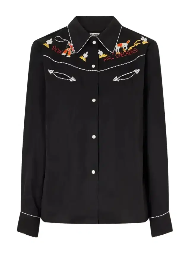 BODE Checkers Western Embroidered Poplin Blouse