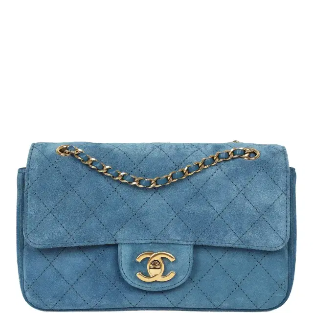 Chanel Chanel Mini "Souplissimo" Flap Bag Blue Suede Gold Hardware