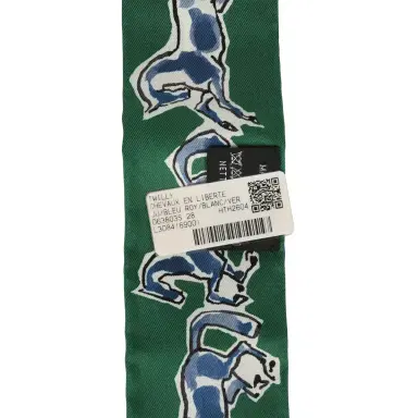 HERMÈS Hermes "Chevaux En Liberte" Bleu Roy, Blanc, Vert Multi Silk Twilly Pair | Thumbnail 5