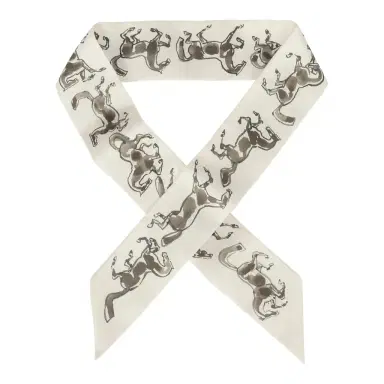 HERMÈS Hermes "Chevaux En Liberte" Bronze, Vert De Gris, Blanc Multi Silk Twilly Pair | Thumbnail 1