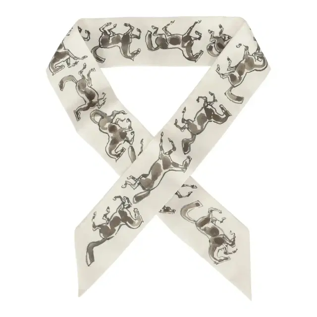 HERMÈS Hermes "Chevaux En Liberte" Bronze, Vert De Gris, Blanc Multi Silk Twilly Pair