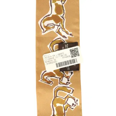 HERMÈS Hermes "Chevaux En Liberte" Orange Cuit, Beige Doré, Blanc Multi Silk Twilly Pair | Thumbnail 5