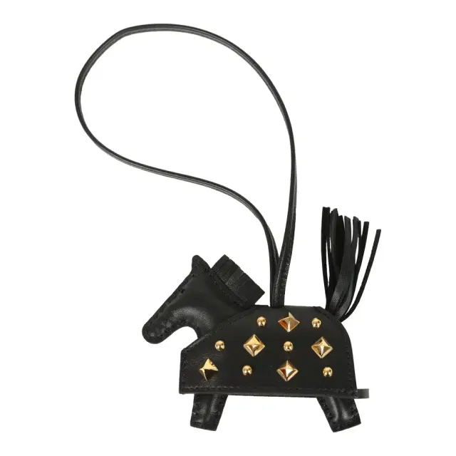 HERMÈS Hermes Rodeo Rock Bag Charm PM Black Milo Lambskin Gold Hardware