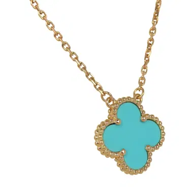 Van Cleef & Arpels Van Cleef & Arpels Vintage Alhambra Motif Pendant Necklace Turquoise 18K Yellow Gold | Thumbnail 3 Van Cleef & Arpels Van Cleef & Arpels Vintage Alhambra Motif Pendant Necklace Turquoise 18K Yellow Gold | Thumbnail 3
