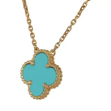 Van Cleef & Arpels Van Cleef & Arpels Vintage Alhambra Motif Pendant Necklace Turquoise 18K Yellow Gold | Thumbnail 4 Van Cleef & Arpels Van Cleef & Arpels Vintage Alhambra Motif Pendant Necklace Turquoise 18K Yellow Gold | Thumbnail 4