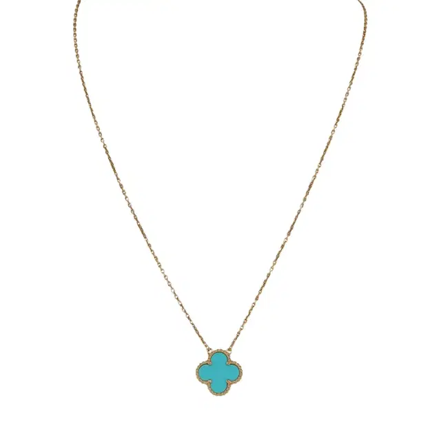 Van Cleef & Arpels Van Cleef & Arpels Vintage Alhambra Motif Pendant Necklace Turquoise 18K Yellow Gold