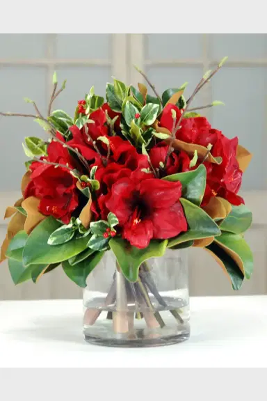 Winward Home Amaryllis & Magnolia Leaf in Glass Vase | Thumbnail 2