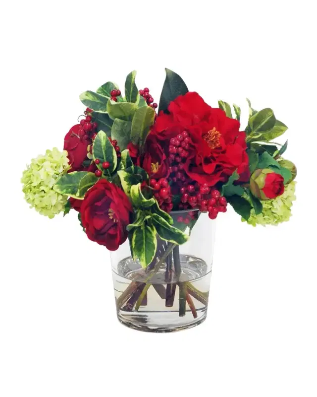 Winward Home Faux Camellia Floral Arrangement in Glass Vase