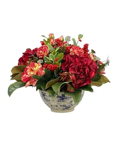 Winward Home Faux Rose Berry Floral Arrangement in Bowl | Thumbnail 1