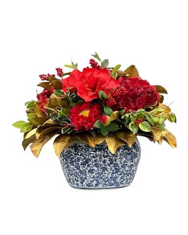 Winward Home Faux Amaryllis Holly Floral Arrangement in Planter | Thumbnail 1