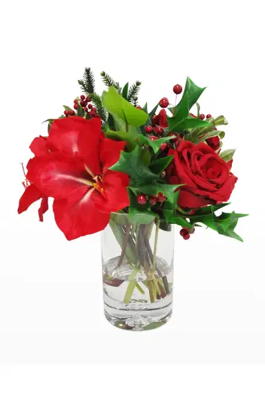 Winward Home Faux Amaryllis Rose Arrangement in Glass Vase | Thumbnail 2