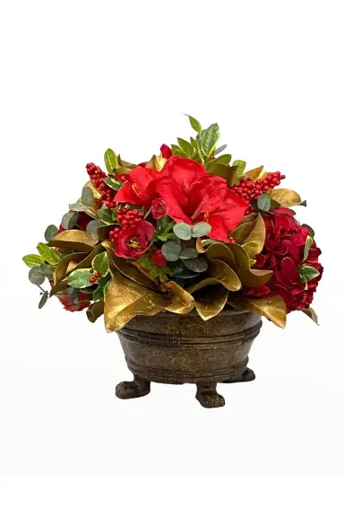 Winward Home Faux Amaryllis Camellia Floral Arrangement in Planter | Thumbnail 2