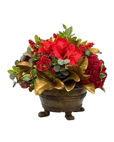 Winward Home Faux Amaryllis Camellia Floral Arrangement in Planter | Thumbnail 1