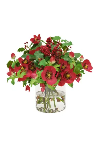 Winward Home Faux Hellebores Rose Floral Arrangement in Glass Vase | Thumbnail 3