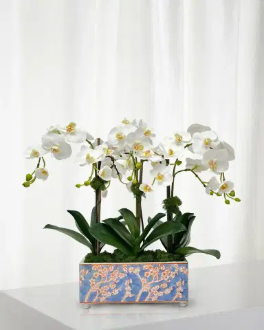Winward Home Orchid 20" Faux Floral Arrangement in Longlife Porcelain Arranger | Thumbnail 1