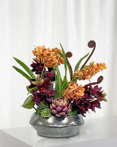 Winward Home Vanda Cymbidium 20" Faux Floral Arrangement In Terracotta Bowl | Thumbnail 1