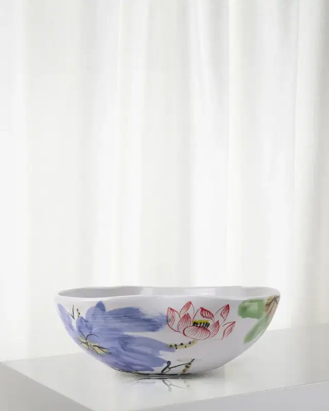 Winward Home Lotus Pattern Porcelain Bowl, 19"