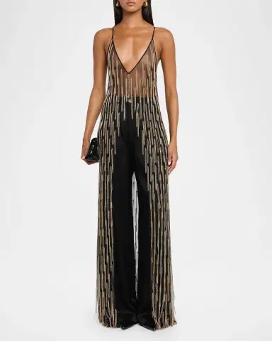 Lapointe Sheer Rhinestone Fringe Cami Top | Thumbnail 2