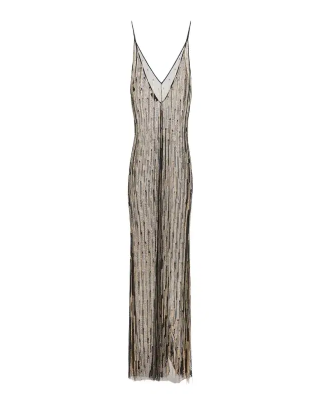Lapointe Sheer Rhinestone Fringe Cami Top