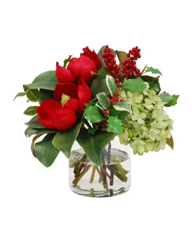 Winward Home Hydrangea & Magnolia 17" Faux Floral Arrangement in Cylinder Vase | Thumbnail 2