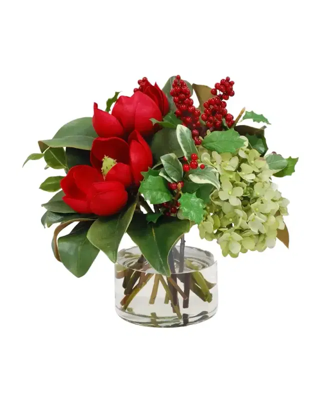 Winward Home Hydrangea & Magnolia 17" Faux Floral Arrangement in Cylinder Vase