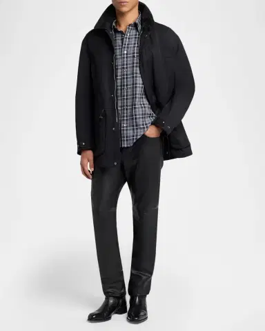 Tom Ford Men's Cotton and Cashmere Check Snap-Front Western Shirt | Thumbnail 2 Tom Ford Men's Cotton and Cashmere Check Snap-Front Western Shirt | Thumbnail 2