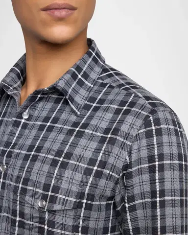 Tom Ford Men's Cotton and Cashmere Check Snap-Front Western Shirt | Thumbnail 5 Tom Ford Men's Cotton and Cashmere Check Snap-Front Western Shirt | Thumbnail 5