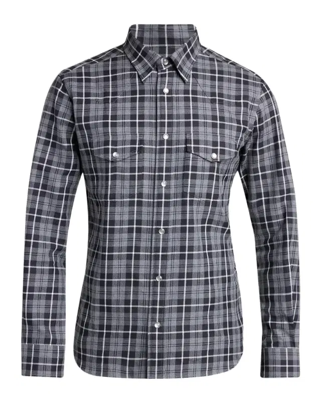 Tom Ford Men's Cotton and Cashmere Check Snap-Front Western Shirt