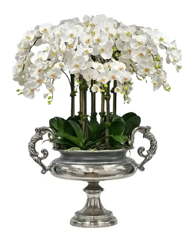 Winward Home Orchid 45" Faux Floral Arrangement in Silvertone Urn
