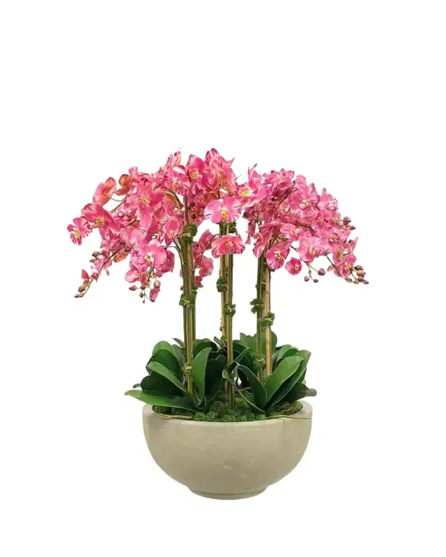 Winward Home Orchids 34" Faux Floral Arrangement in Fiberglass Bowl