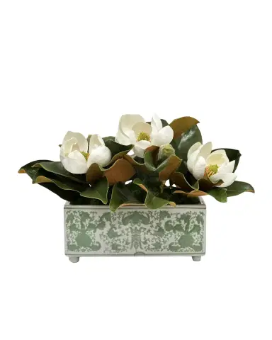 Winward Home Magnolia 20" Faux Floral Arrangement in Green & White Ceramic Vase | Thumbnail 2