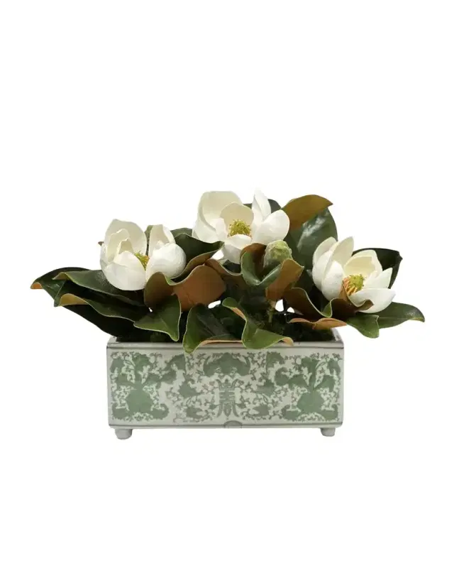 Winward Home Magnolia 20" Faux Floral Arrangement in Green & White Ceramic Vase