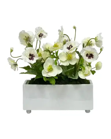Winward Home Pansies & Hellebores 16" Faux Floral Arrangement in Porcelain Vase | Thumbnail 1