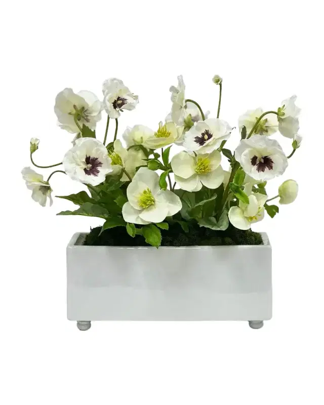 Winward Home Pansies & Hellebores 16" Faux Floral Arrangement in Porcelain Vase