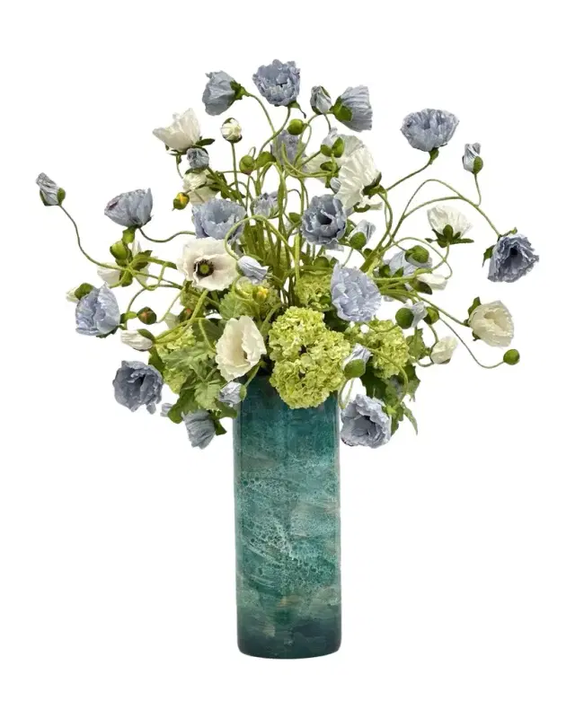 Winward Home Poppies & Snowballs 38" Faux Floral Arrangement in Porcelain Vase