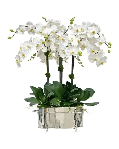 Winward Home Orchids 34" Faux Floral Arrangement in Aluminum Planter | Thumbnail 1