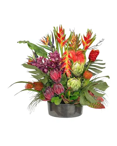 Winward Home 38" Faux Tropical Flowers & Plants Centerpiece in Clay Planter | Thumbnail 2