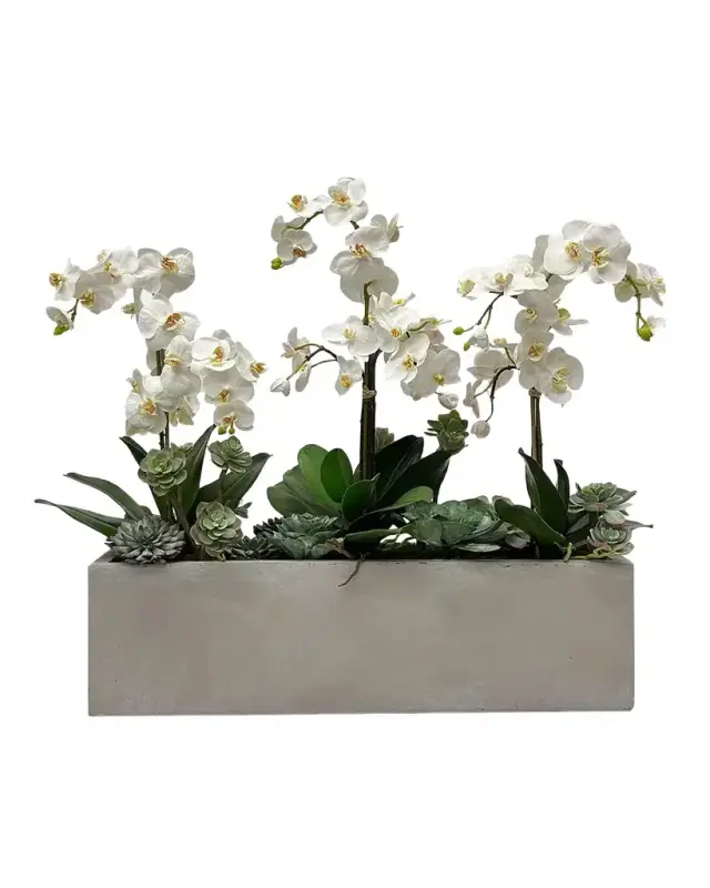 Winward Home Orchids & Succulents 30" Faux Floral Arrangement in Fiberglass Planter