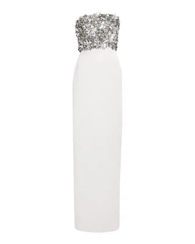 Atelier Prabal Gurung Strapless Floral Embellished Silk Column Gown