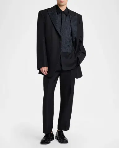 Bottega Veneta Men's Intrecciato-Bib Wool Grain De Poudre Dress Shirt | Thumbnail 2 Bottega Veneta Men's Intrecciato-Bib Wool Grain De Poudre Dress Shirt | Thumbnail 2