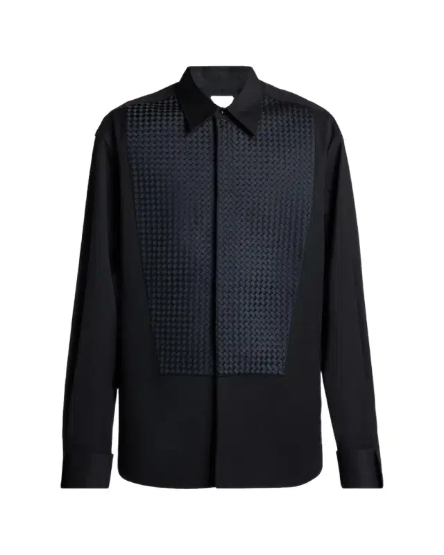 Bottega Veneta Men's Intrecciato-Bib Wool Grain De Poudre Dress Shirt