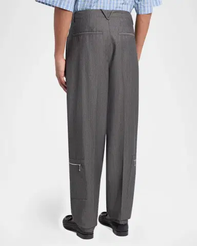 Bottega Veneta Men's Cargo Pocket Shadow Stripe Pleated Trousers | Thumbnail 3 Bottega Veneta Men's Cargo Pocket Shadow Stripe Pleated Trousers | Thumbnail 3