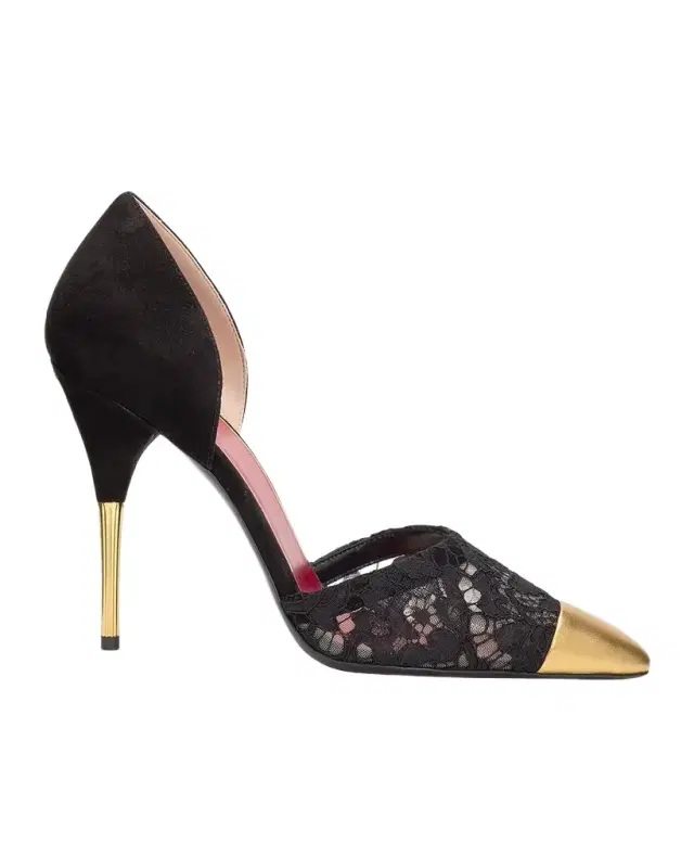 Valentino Garavani D 'Orsay Lace-Embellished Suede Pump