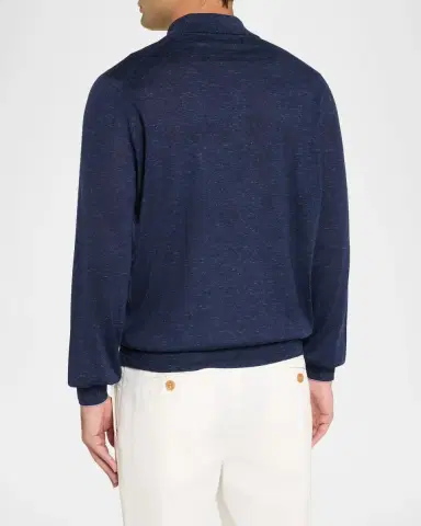 Brunello Cucinelli Men's Melange Cashmere-Blend Polo Sweater | Thumbnail 3 Brunello Cucinelli Men's Melange Cashmere-Blend Polo Sweater | Thumbnail 3