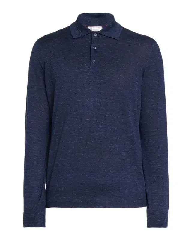 Brunello Cucinelli Men's Melange Cashmere-Blend Polo Sweater
