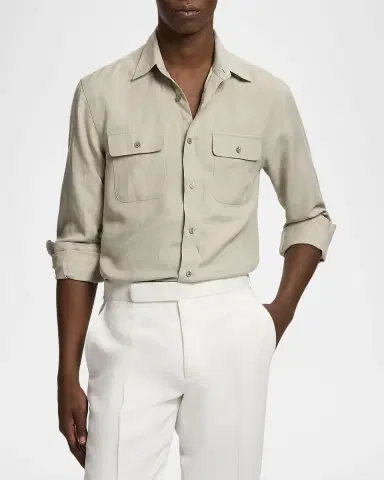 Ralph Lauren Purple Label Silk-Linen Button-Front Shirt | Thumbnail 4 Ralph Lauren Purple Label Silk-Linen Button-Front Shirt | Thumbnail 4