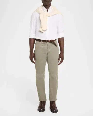 Brunello Cucinelli Men's Micro-Corduroy Straight Leg Five-Pocket Pants | Thumbnail 2