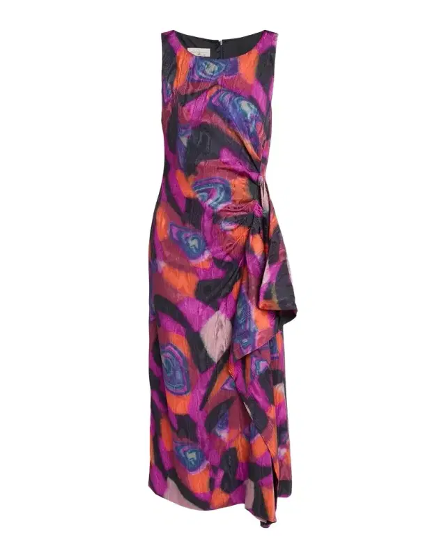 Dries Van Noten Dropps Sleeveless Ruched Ruffle Midi Dress