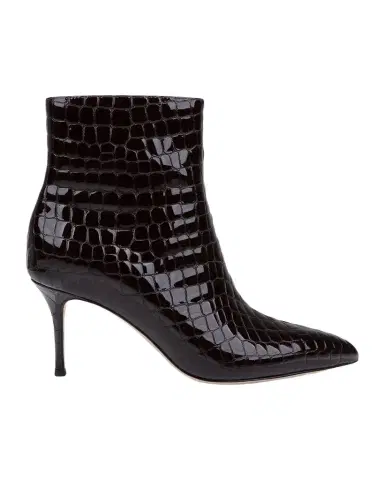 L'Agence 75mm Houston II Croc-Embossed Patent Leather Ankle Booties | Thumbnail 1 L'Agence 75mm Houston II Croc-Embossed Patent Leather Ankle Booties | Thumbnail 1