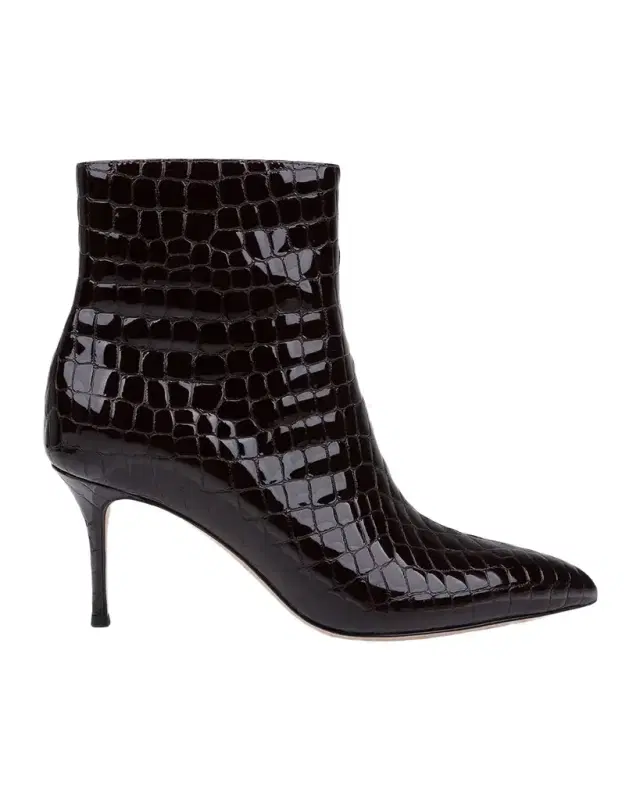 75mm Houston II Croc-Embossed Patent Leather Ankle Booties